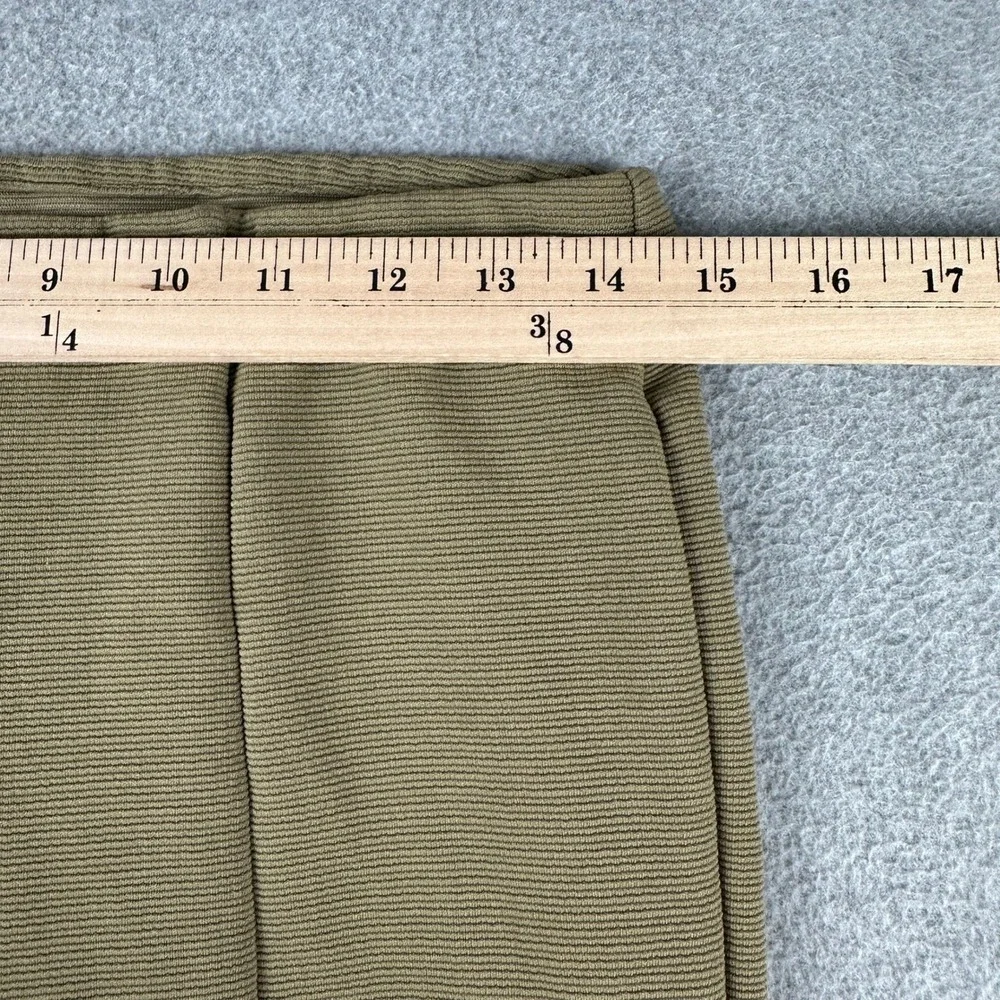 H&M Pants Womens L Ribbed High Rise Olive Green Front Slit Hem Stretch Leggings